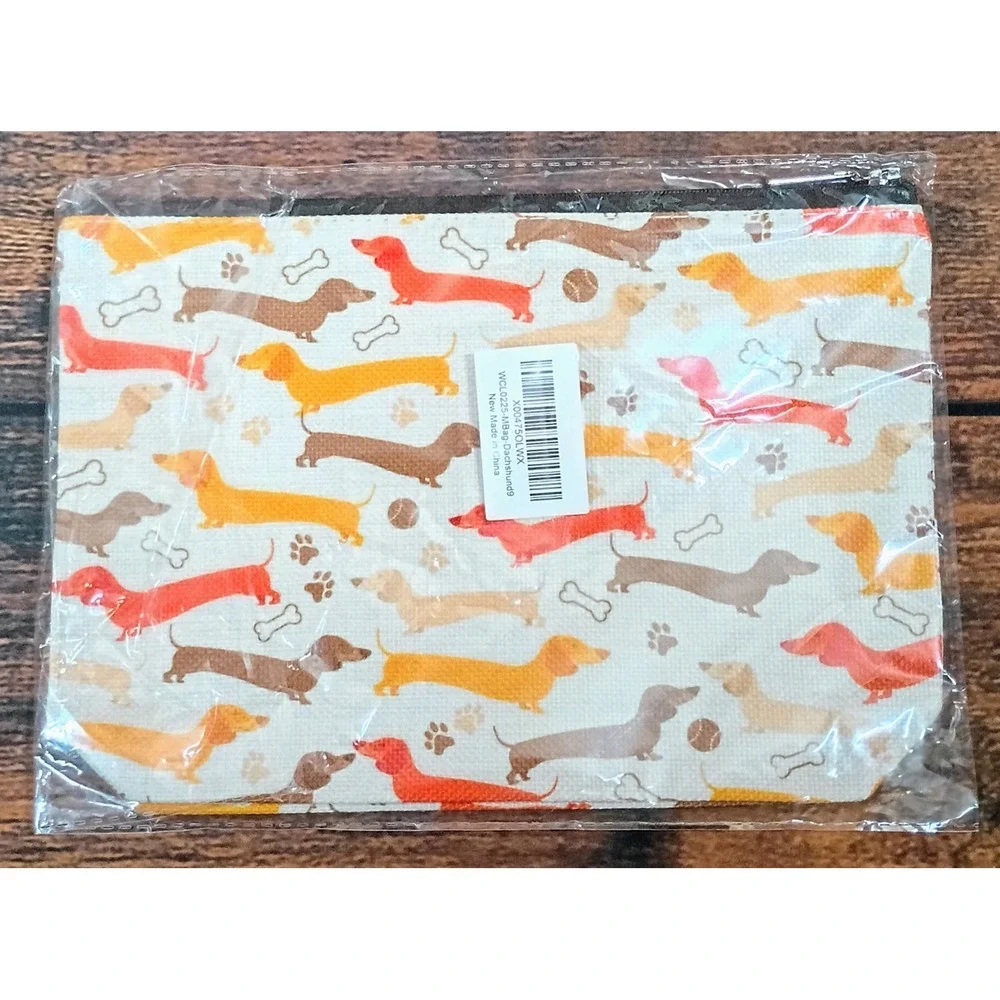 Dachshund Weiner Dog Print Zippered Makeup Bag Pouch Multicolor Canvas WCL0225